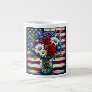 Patriotisches, florales, abgenutztes amerikanische Jumbo-Tasse