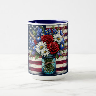 Patriotisches, florales, abgenutztes amerikanische tasse