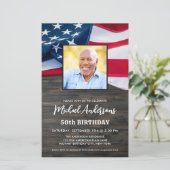 Patriotisches Foto US-Flagge Einladung zum Geburts (Stehend Vorderseite)