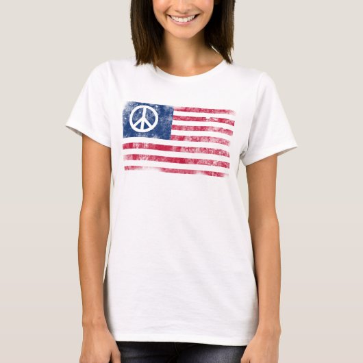 Patriotisches Friedenssymbol auf amerikanischer Fl T-Shirt (Vorderseite)