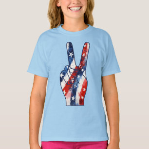 Patriotisches Friedenszeichen Hand Wellig US-Flagg T-Shirt