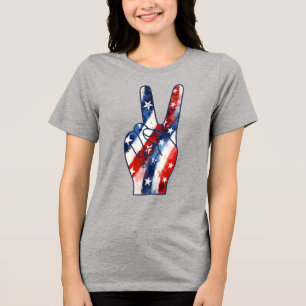 Patriotisches Friedenszeichen Hand Welliges US-Fla Tri-Blend Shirt