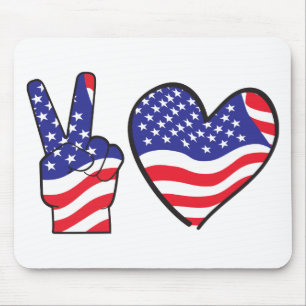 Patriotisches Friedenszeichen und Herz in Fahnen Mousepad