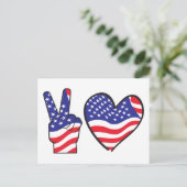 Patriotisches Friedenszeichen und Herz Postkarte (Stehend Vorderseite)
