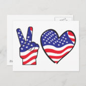 Patriotisches Friedenszeichen und Herz Postkarte (Vorne/Hinten)