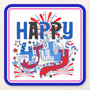 Patriotisches Frohes 4. Juli Feierdesign Rechteckiger Pappuntersetzer