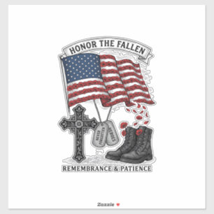 Patriotisches Gedenkkreuz Stiefel Mohnflagge Shirt Aufkleber