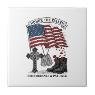 Patriotisches Gedenkkreuz Stiefel Mohnflagge Shirt Fliese