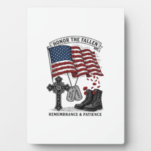 Patriotisches Gedenkkreuz Stiefel Mohnflagge Shirt Fotoplatte