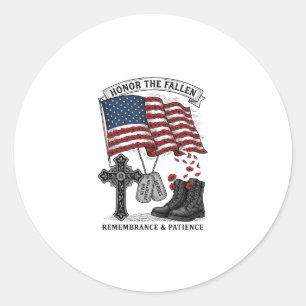 Patriotisches Gedenkkreuz Stiefel Mohnflagge Shirt Runder Aufkleber