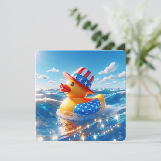 Patriotisches Gelbkleber-Enten-Party Einladung (Stehend Vorderseite)