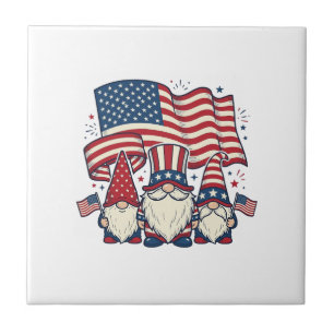 Patriotisches Gnom-Fahne Vintage-Stich-Design_1 Fliese