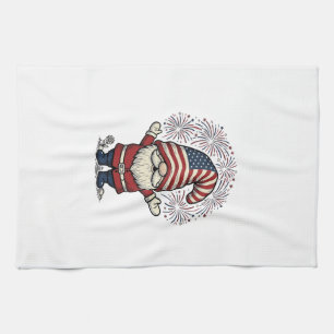 Patriotisches Gnom-Feuerwerk Vintage-Vektordesign_ Geschirrtuch