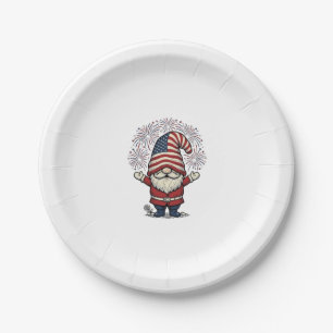 Patriotisches Gnom-Feuerwerk Vintage-Vektordesign_ Pappteller