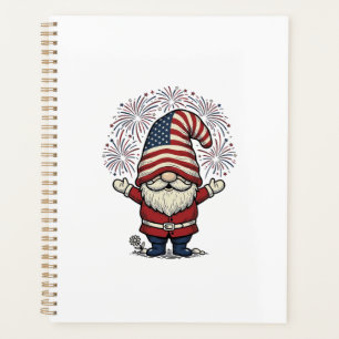 Patriotisches Gnom-Feuerwerk Vintage-Vektordesign_ Planer