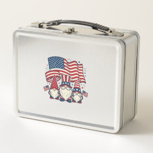 Patriotisches Gnom-Flagge Vintage-Stich-Design_1 Metall Brotdose