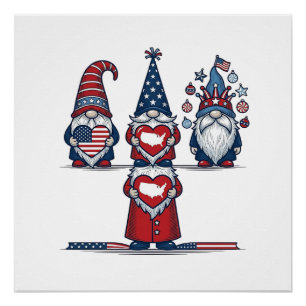 Patriotisches Gnom-Trio Vintage-Vektordesign_1 Poster