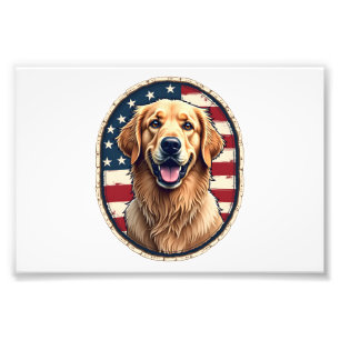 Patriotisches Golden Retriever Abzeichen Vintage T Fotodruck