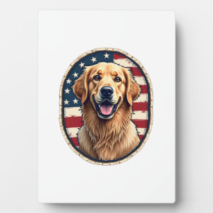 Patriotisches Golden Retriever-Abzeichen Vintage-T Fotoplatte