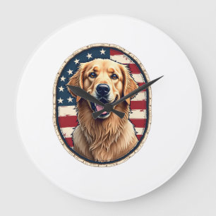 Patriotisches Golden Retriever Abzeichen Vintage T Große Wanduhr