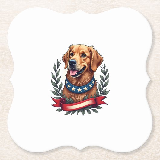 Patriotisches Golden Retriever Americana Art-Shirt Untersetzer (Vorderseite)