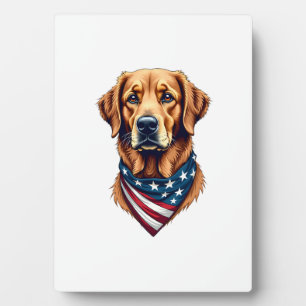 Patriotisches Golden Retriever-Bandana-Vintage-T-S Fotoplatte