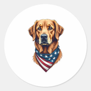 Patriotisches Golden Retriever-Bandana-Vintage-T-S Runder Aufkleber