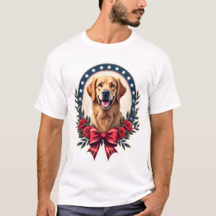 Patriotisches Golden Retriever Blumenknotenshirt T-Shirt
