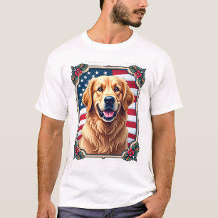 Patriotisches Golden Retriever Eckrahmen-Shirt 3 T-Shirt