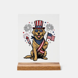 Patriotisches Golden Retriever Feuerwerk Vintage-S Acrylschild