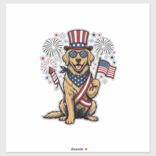 Patriotisches Golden Retriever Feuerwerk Vintage-S Aufkleber