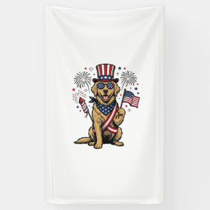 Patriotisches Golden Retriever Feuerwerk Vintage-S Banner