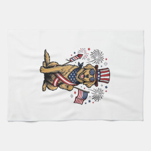 Patriotisches Golden Retriever Feuerwerk Vintage-S Geschirrtuch