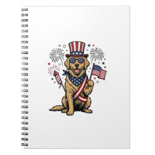 Patriotisches Golden Retriever Feuerwerk Vintage-S Notizblock