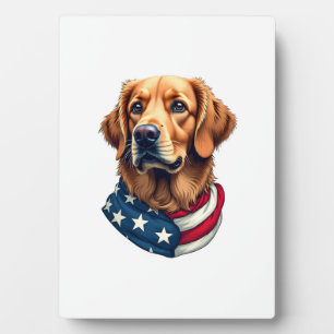 Patriotisches Golden Retriever-Gesicht Vintage-Shi Fotoplatte