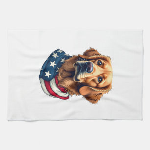 Patriotisches Golden Retriever Gesicht Vintage-Shi Geschirrtuch