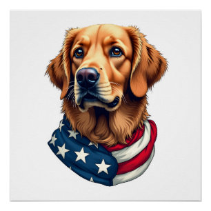 Patriotisches Golden Retriever Gesicht Vintage-Shi Poster