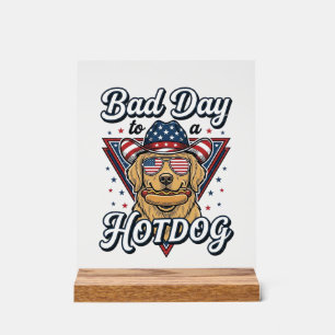 Patriotisches Golden Retriever Hotdog Vintage-Shir Acrylschild