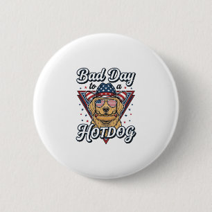 Patriotisches Golden Retriever Hotdog Vintage-Shir Button