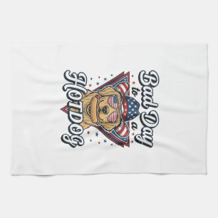 Patriotisches Golden Retriever Hotdog Vintage-Shir Geschirrtuch