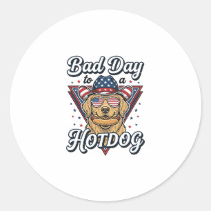 Patriotisches Golden Retriever Hotdog Vintage-Shir Runder Aufkleber
