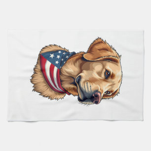 Patriotisches Golden Retriever Kopf Vintage-Shirt  Geschirrtuch