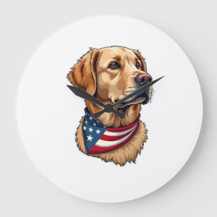 Patriotisches Golden Retriever Kopf Vintage-Shirt  Große Wanduhr
