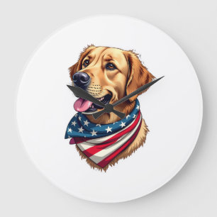 Patriotisches Golden Retriever Kopf Vintage-Shirt Große Wanduhr