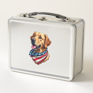 Patriotisches Golden Retriever Kopf Vintage-Shirt Metall Brotdose