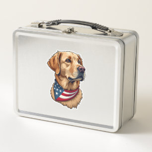 Patriotisches Golden Retriever Kopf Vintage-Shirt  Metall Brotdose