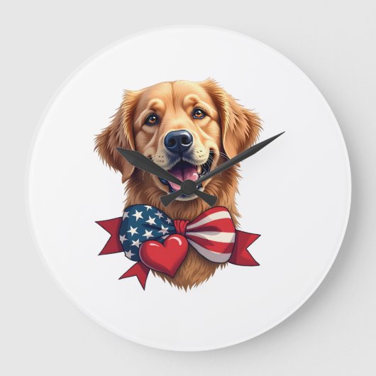 Patriotisches Golden Retriever Liebhaber Vintage-S Große Wanduhr (Vorderseite)