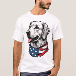 Patriotisches Golden Retriever-Linienkunst-Vintage T-Shirt