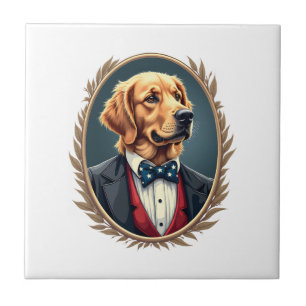 Patriotisches Golden Retriever-Porträt Vintage-T-S Fliese
