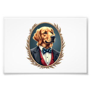 Patriotisches Golden Retriever-Porträt Vintage-T-S Fotodruck
